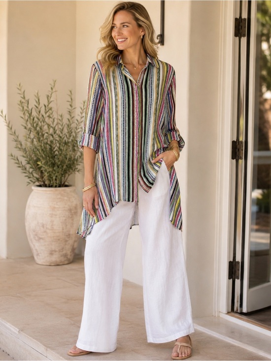 Melissa Paige Tops - Melissa Paige Striped Colorful Tunic Blouse Top Mini Shirt Dress boho euro chic